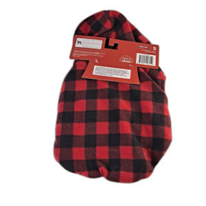 Coleman Pet Plush Jacket Size Small Dog Buffalo Check Fleece Lined Red/Gray